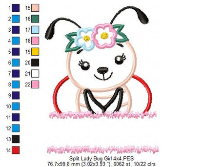 Split Lady Bug Girl - Applique