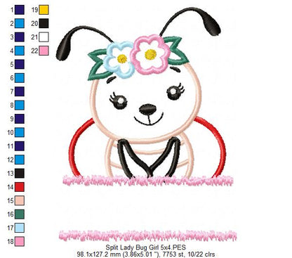 Split Lady Bug Girl - Applique