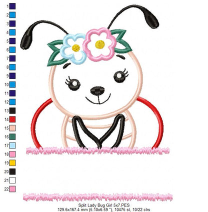 Split Lady Bug Girl - Applique