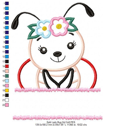 Split Lady Bug Girl - Applique