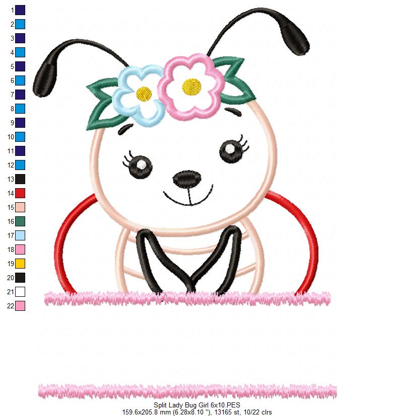 Split Lady Bug Girl - Applique