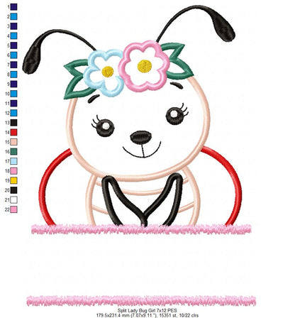 Split Lady Bug Girl - Applique