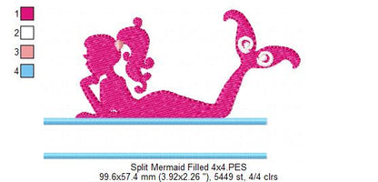 Split Mermaid - Fill Stitch - Machine Embroidery Design