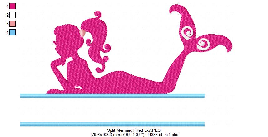 Split Mermaid - Fill Stitch - Machine Embroidery Design