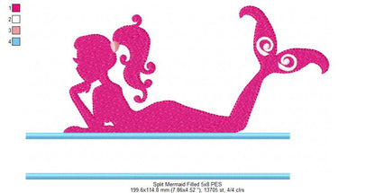 Split Mermaid - Fill Stitch - Machine Embroidery Design