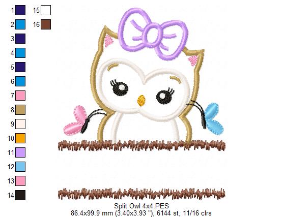 Cute Split Owl - Applique - Machine Embroidery Design