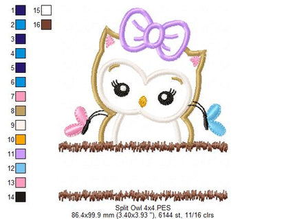 Cute Split Owl - Applique - Machine Embroidery Design