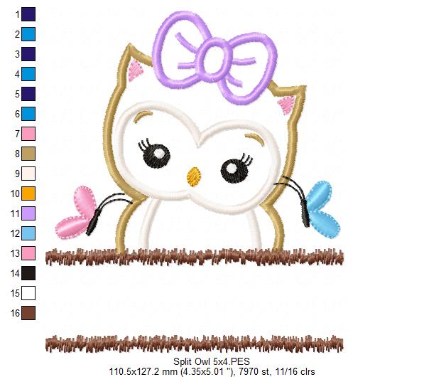 Cute Split Owl - Applique - Machine Embroidery Design