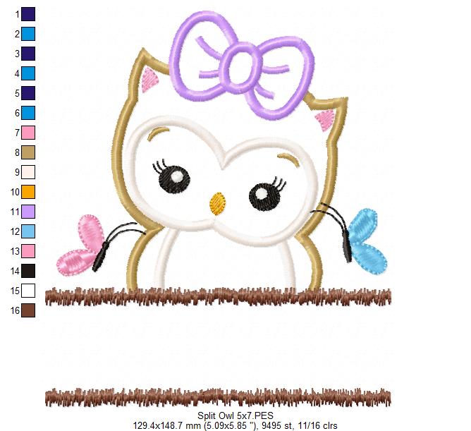 Cute Split Owl - Applique - Machine Embroidery Design