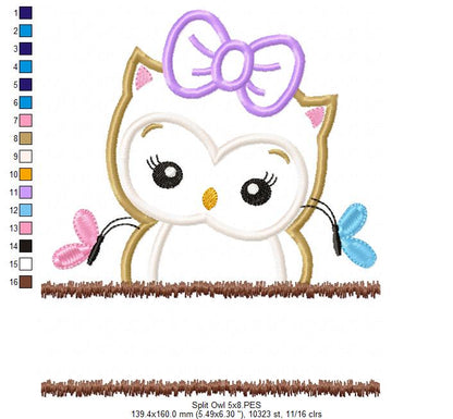 Cute Split Owl - Applique - Machine Embroidery Design