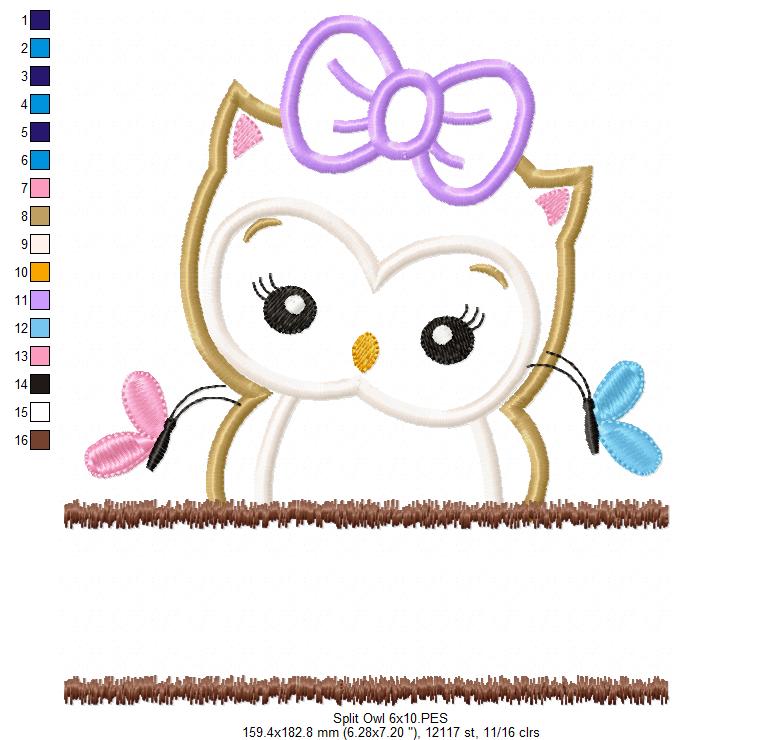Cute Split Owl - Applique - Machine Embroidery Design