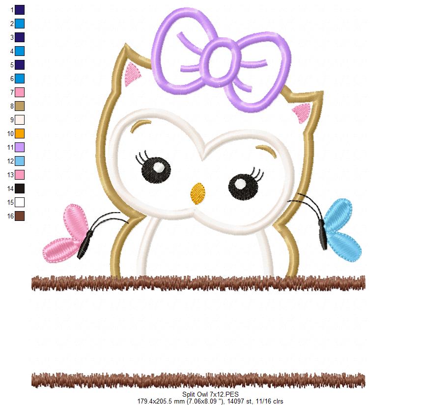 Cute Split Owl - Applique - Machine Embroidery Design
