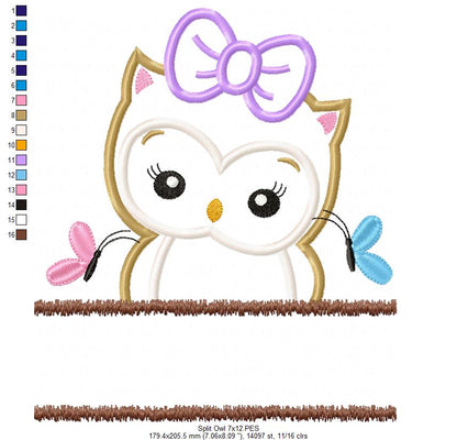 Cute Split Owl - Applique - Machine Embroidery Design