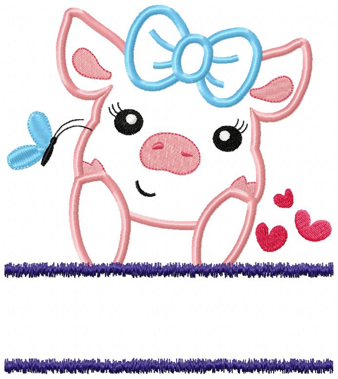 Split Pig Piglet Piggy - Applique - Machine Embroidery Design