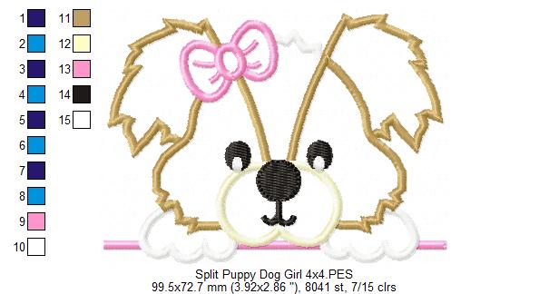 Split Puppy Dog Girl - Applique - Machine Embroidery Design