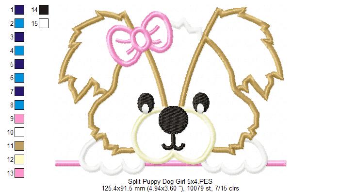 Split Puppy Dog Boy and Girl - Applique - Set of 2 designs