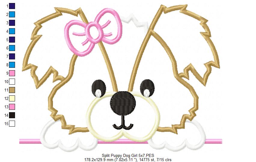 Split Puppy Dog Girl - Applique - Machine Embroidery Design