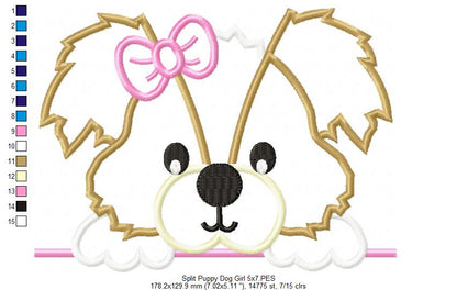 Split Puppy Dog Girl - Applique - Machine Embroidery Design