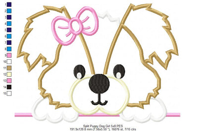 Split Puppy Dog Girl - Applique - Machine Embroidery Design