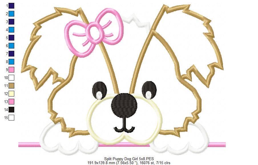 Split Puppy Dog Boy and Girl - Applique - Set of 2 designs
