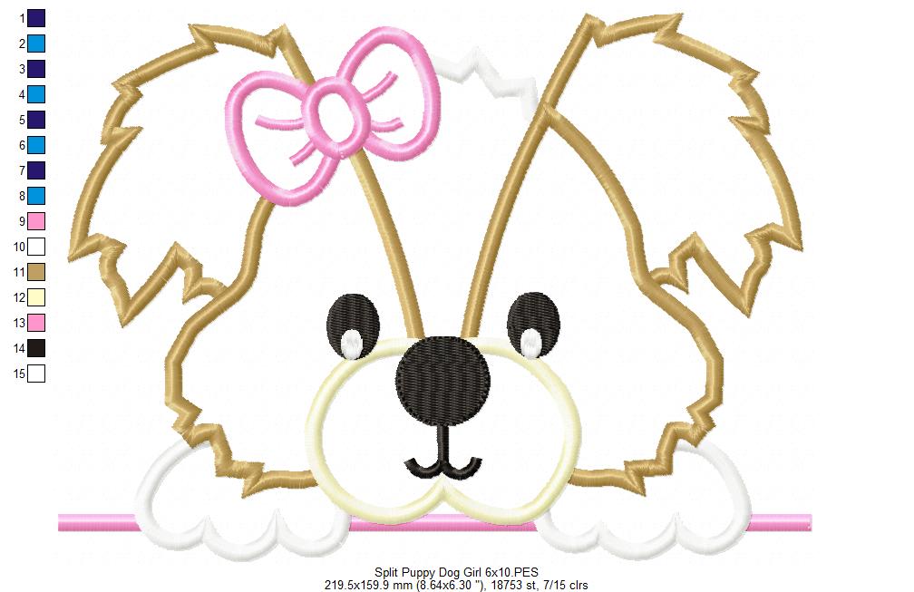 Split Puppy Dog Boy and Girl - Applique - Set of 2 designs