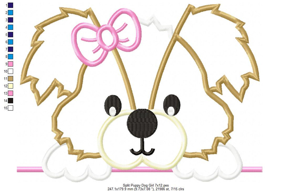 Split Puppy Dog Girl - Applique - Machine Embroidery Design