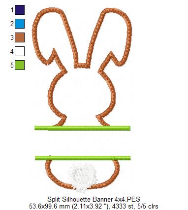 Split Bunny Monogram Frame - Appliqué - Machine Embroidery Design