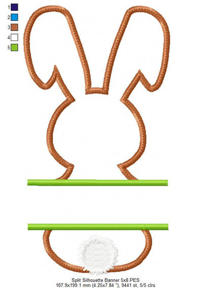 Split Bunny Monogram Frame - Appliqué - Machine Embroidery Design
