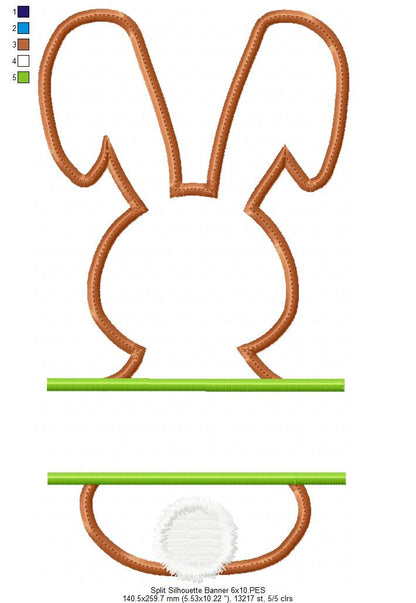 Split Bunny Monogram Frame - Appliqué - Machine Embroidery Design