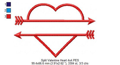 Valentine's Split Heart - Applique - Machine Embroidery Design