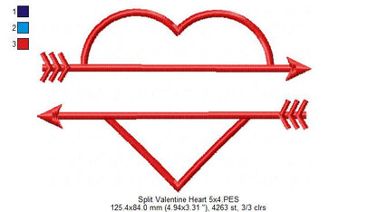 Valentine's Split Heart - Applique - Machine Embroidery Design