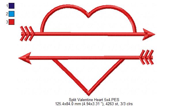 Valentine's Split Heart - Applique - Machine Embroidery Design