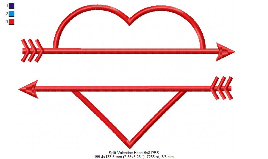 Valentine's Split Heart - Applique - Machine Embroidery Design