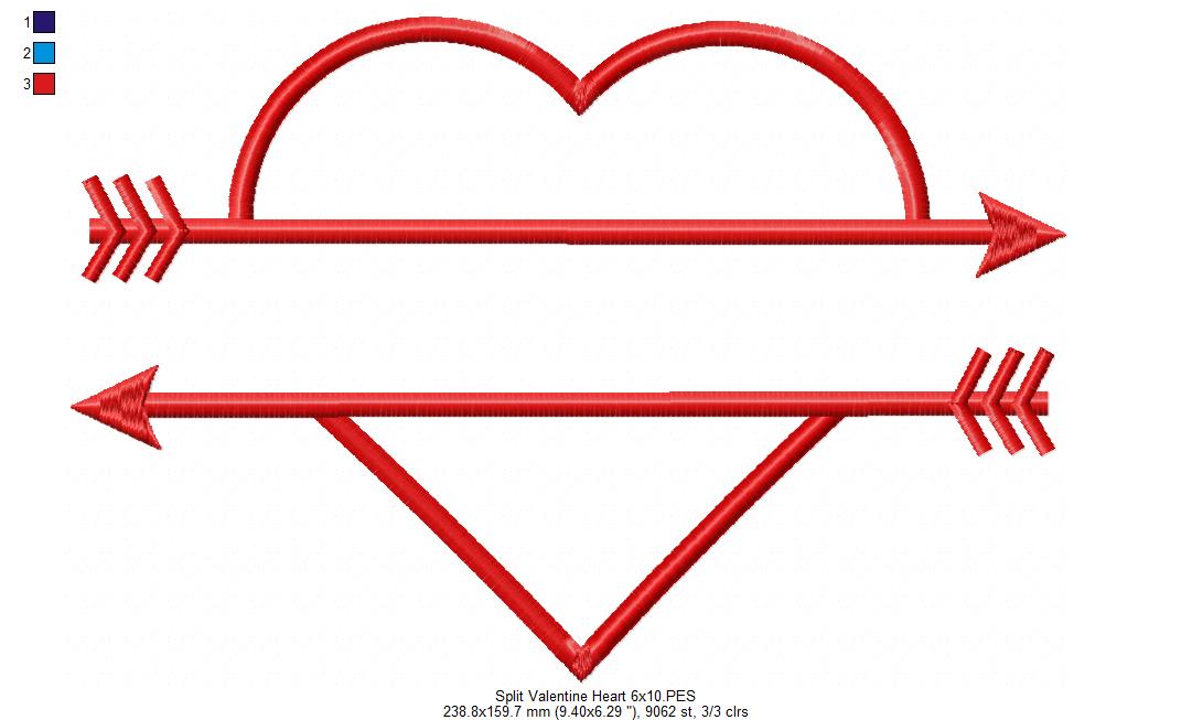 Valentine's Split Heart - Applique - Machine Embroidery Design