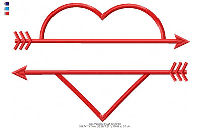 Valentine's Split Heart - Applique - Machine Embroidery Design