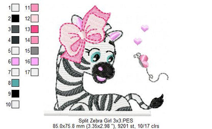 Split Zebra Girl - Fill Stitch - Machine Embroidery Design