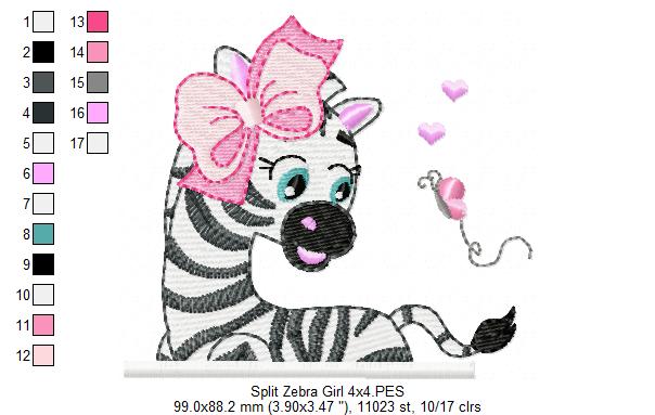 Split Zebra Girl - Fill Stitch - Machine Embroidery Design