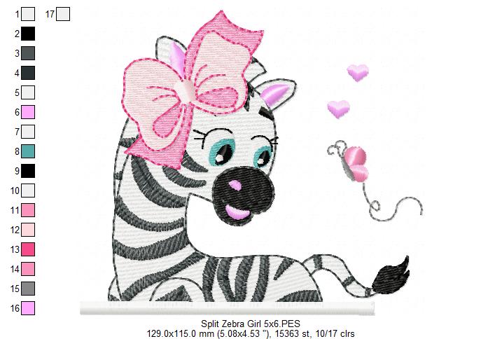 Split Zebra Girl - Fill Stitch - Machine Embroidery Design