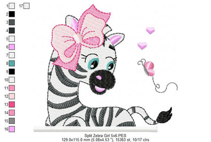 Split Zebra Girl - Fill Stitch - Machine Embroidery Design
