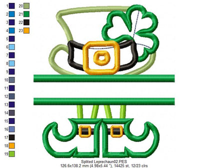 Split Leprechaun - Applique - Machine Embroidery Design