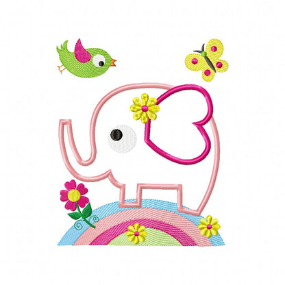 Sweet Spring Elephant Rainbow - Appliqué - Machine Embroidery Design