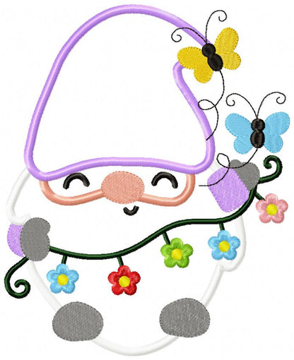Spring Gnome Flowers and Butterflies - Applique