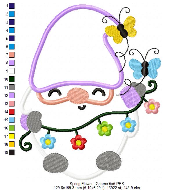 Spring Gnome Flowers and Butterflies - Applique