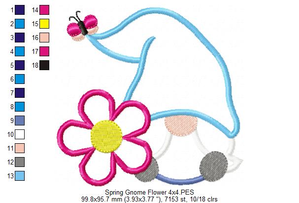 Spring Gnome Flower - Applique - Machine Embroidery Design