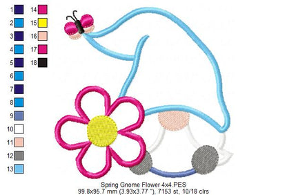 Spring Gnome Flower - Applique - Machine Embroidery Design