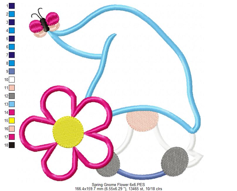 Spring Gnome Flower - Applique - Machine Embroidery Design