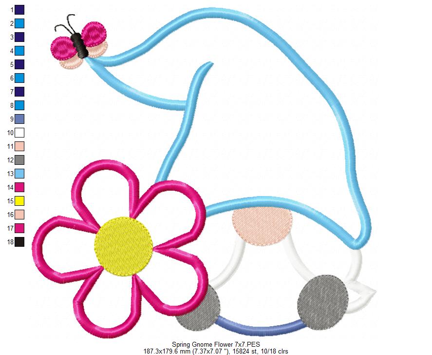 Spring Gnome Flower - Applique - Machine Embroidery Design