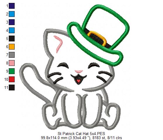 St. Patrick Happy Cat - Applique