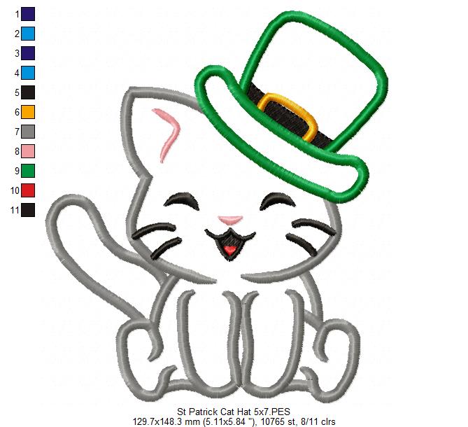 St. Patrick Happy Cat - Applique