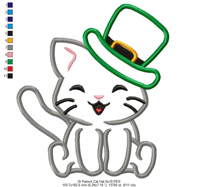 St. Patrick Happy Cat - Applique